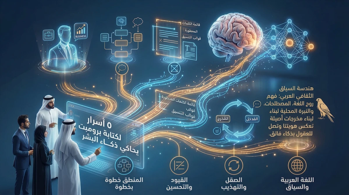 رسم توضيحي لتقنيات كتابة الأوامر الاحترافية للذكاء الاصطناعي